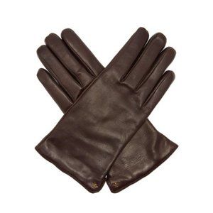 Gucci Bee Embellished Leather Gloves In Brown New with box